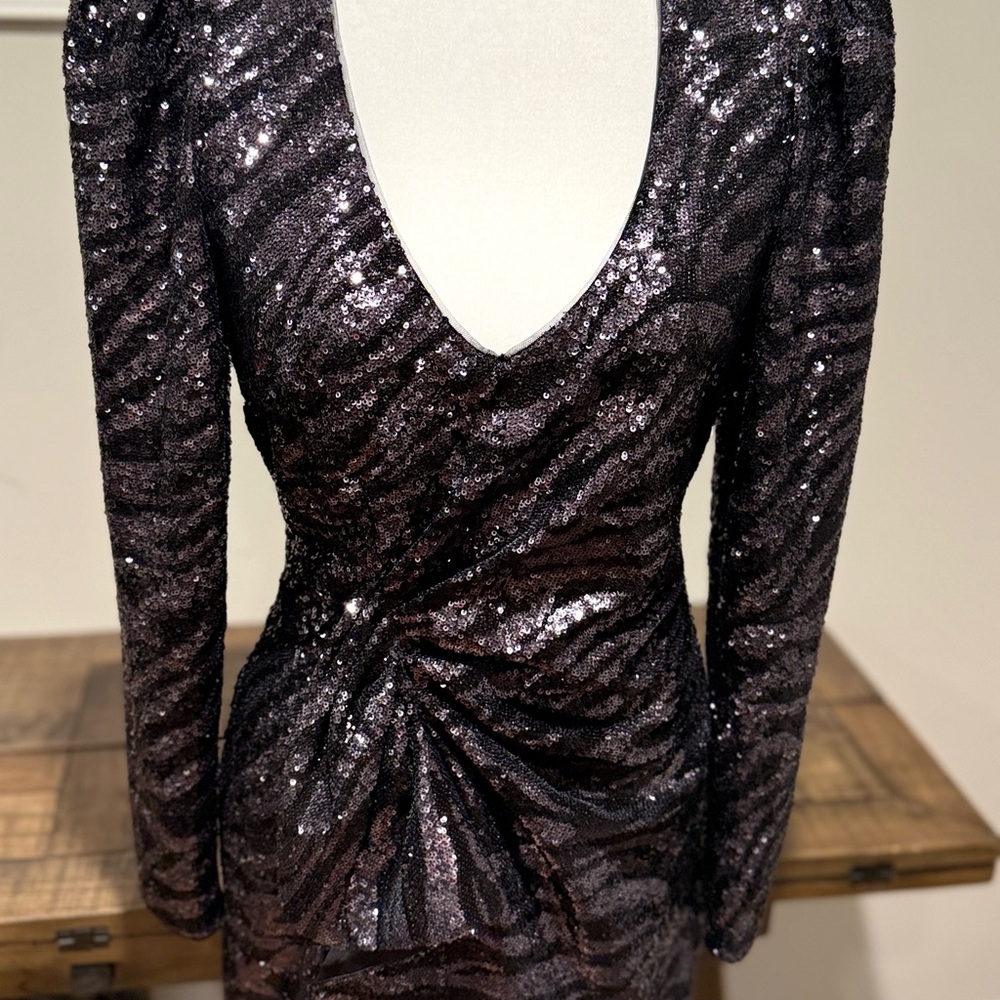 NWOT Parker Black Sequin Long Sleeve Dress - Picture 3 of 7